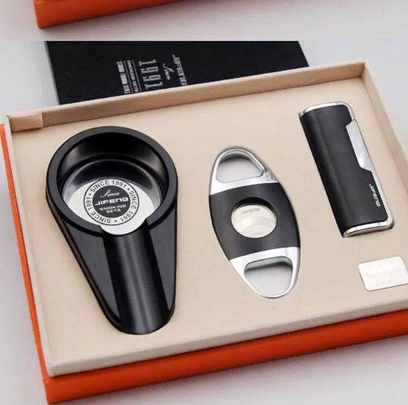 Ashtray Cutter and Lighter 3 Pieces Combo set Black